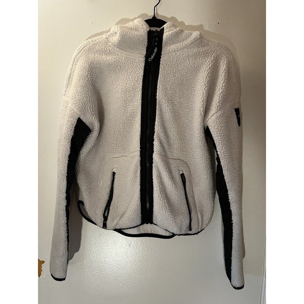 Calvin Klein Performance Grey Sherpa Fleece Full Zip Hoodie Pockets Women's S